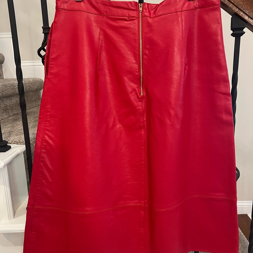 NWT Anthropologie Brand Red Faux Leather Skirt - Picture 6 of 13